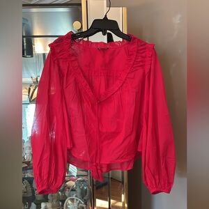 VENUS Vibrant Red Ruffled Blouse